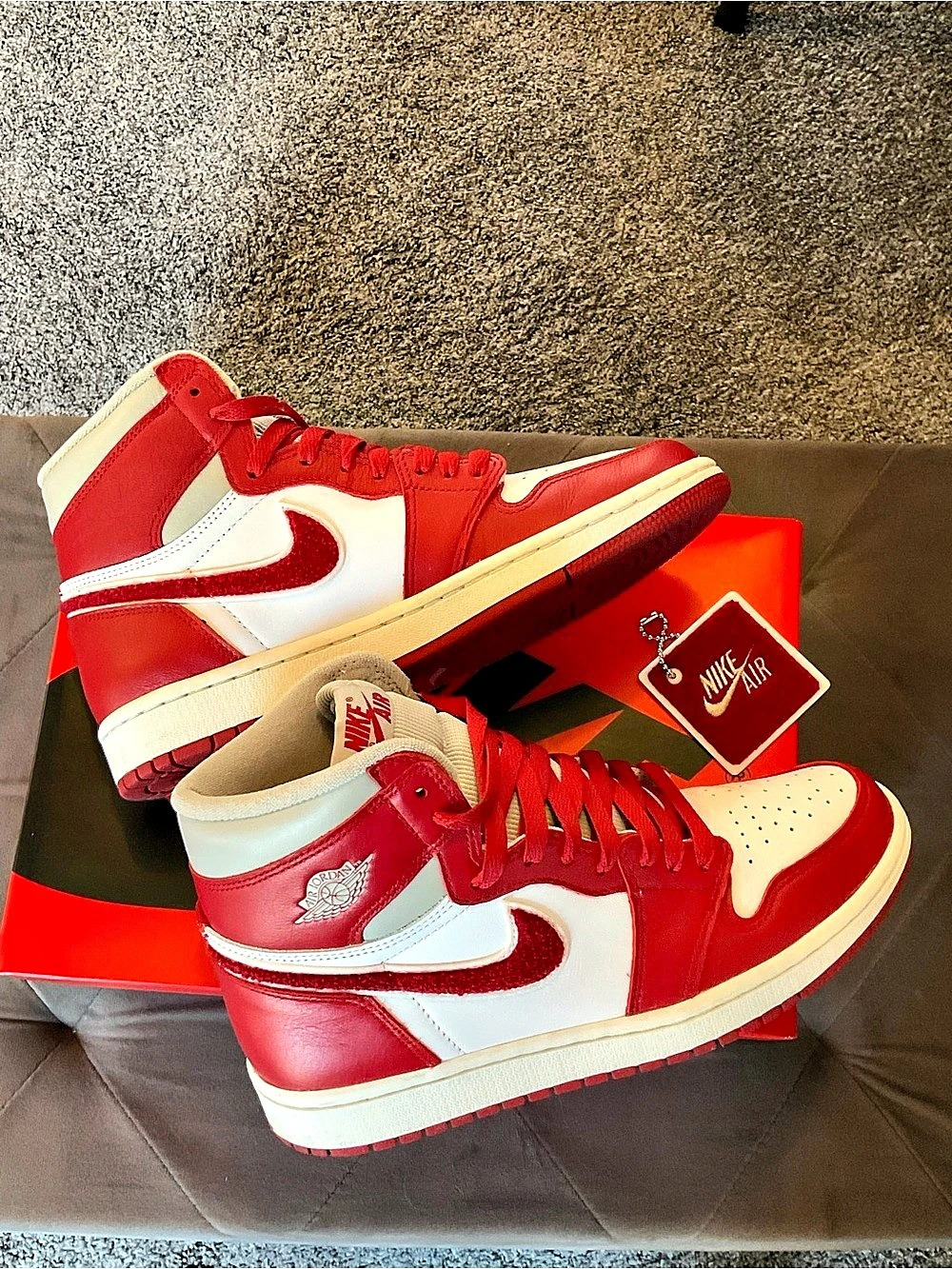 Nike Air Jordan 1 Retro High OG High Top Sneakers in Red & White NWT